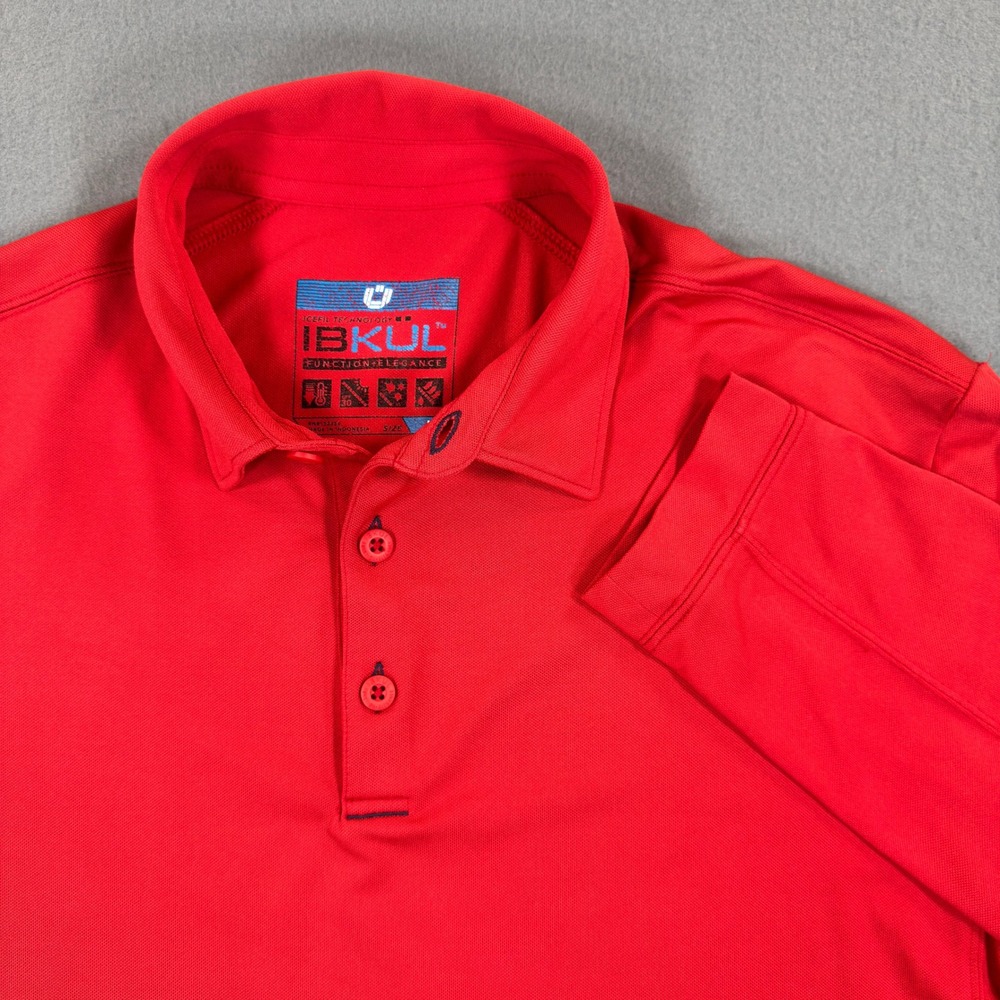 IBKUL Mens Icefil Long Sleeve Polo Shirt Red UPF 30 Cooling Golf Top Size L
